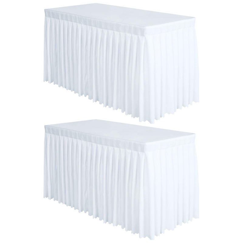 Surmente 2 Pack White Table Skirt, 14ft Polyester Tablecloth for Weddings, Banquets, or Restaurants - Image 1